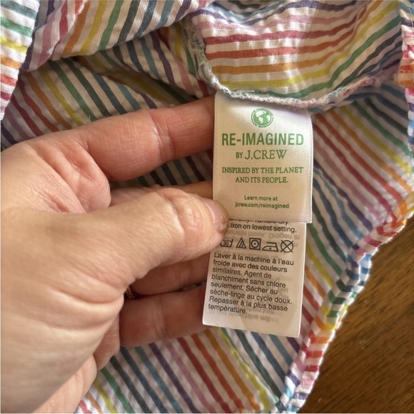 J Crew Womens V Neck Peplum Shirt In Rainbow Seersucker Size 14 - Picture 8 of 14